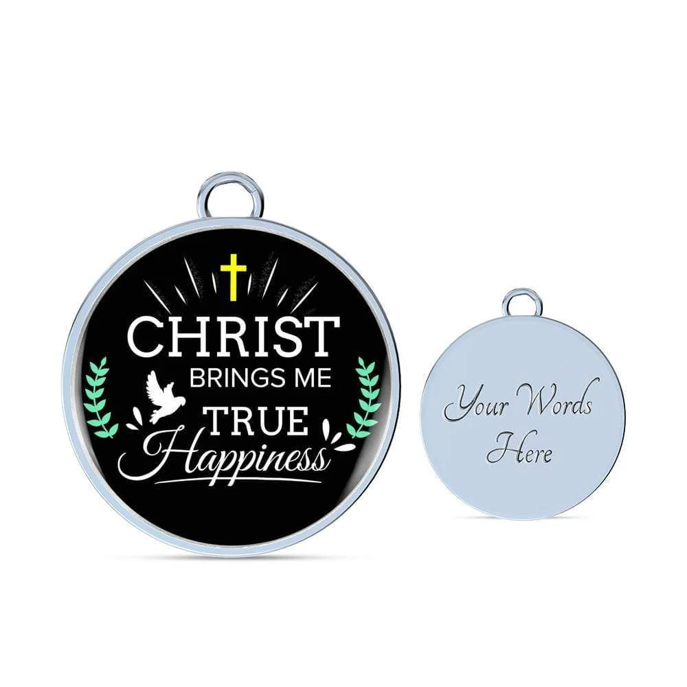 Christ Brings Me True Happiness Personalized Engraved Silver Circle Bangle Bra